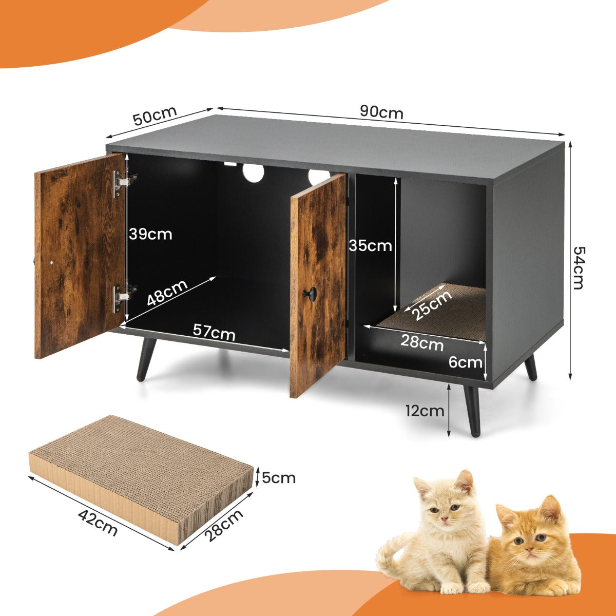 NNECW Modern Hidden Cat Litter Box Cabinet Enclosure For Indoor Cats With Double Doors And Odor Control
