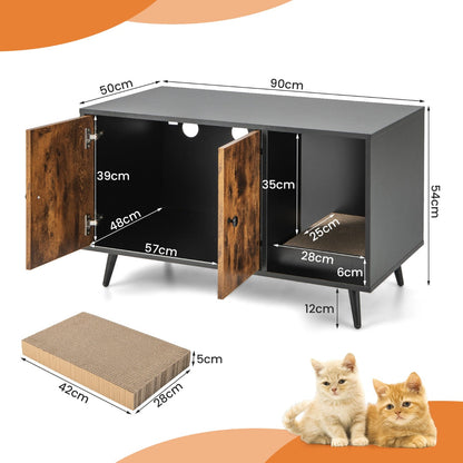 NNECW Modern Hidden Cat Litter Box Cabinet Enclosure For Indoor Cats With Double Doors And Odor Control
