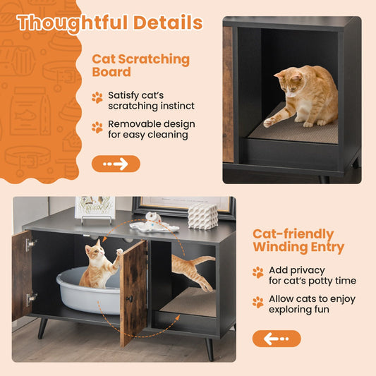 NNECW Modern Hidden Cat Litter Box Cabinet Enclosure For Indoor Cats With Double Doors And Odor Control