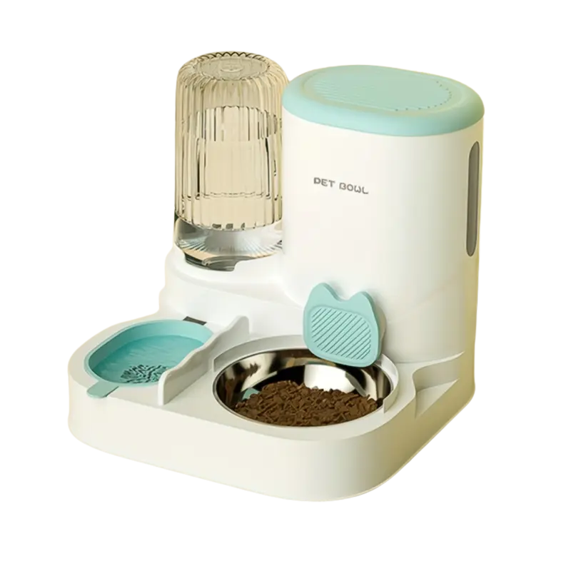 Blue 2 In 1 Cat Feeder And Water Dispenser Non Electric Indoor Use With Stainless Steel Bowl