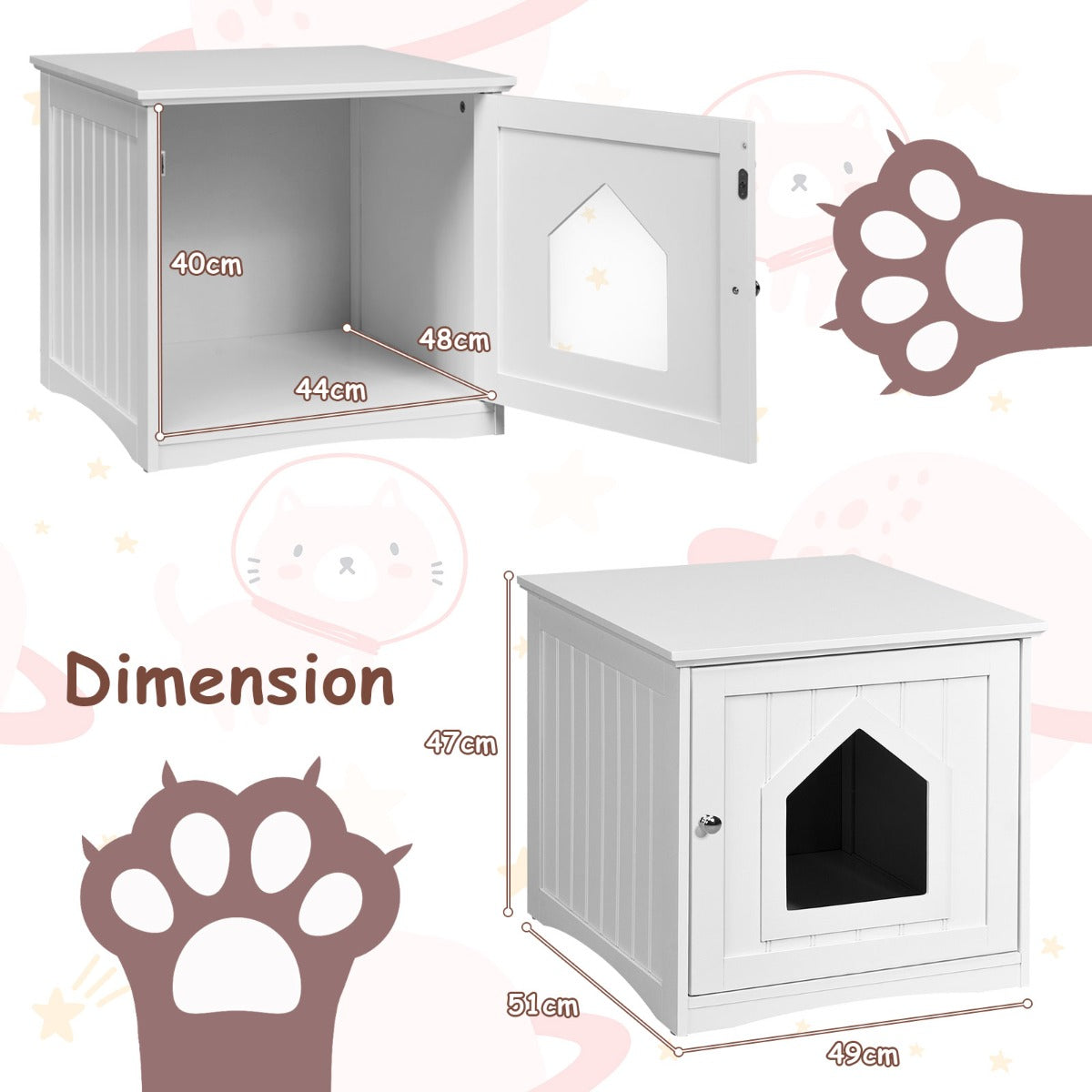NNECW Cat Hidden Litter Enclosure Box Nightstand With Wide Top Surface And Cat Access Door