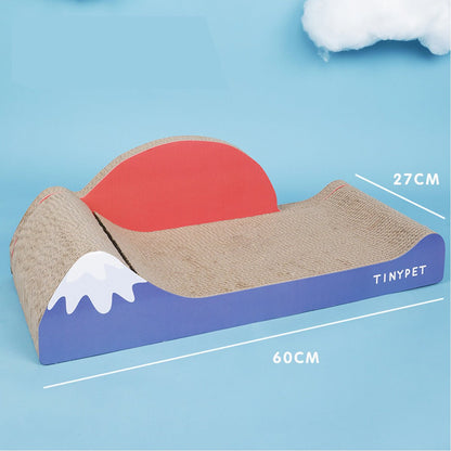 Under Mount Fuji Blue Cat Scratching Board Sofa Wave Design For Sleep Scratch And Play